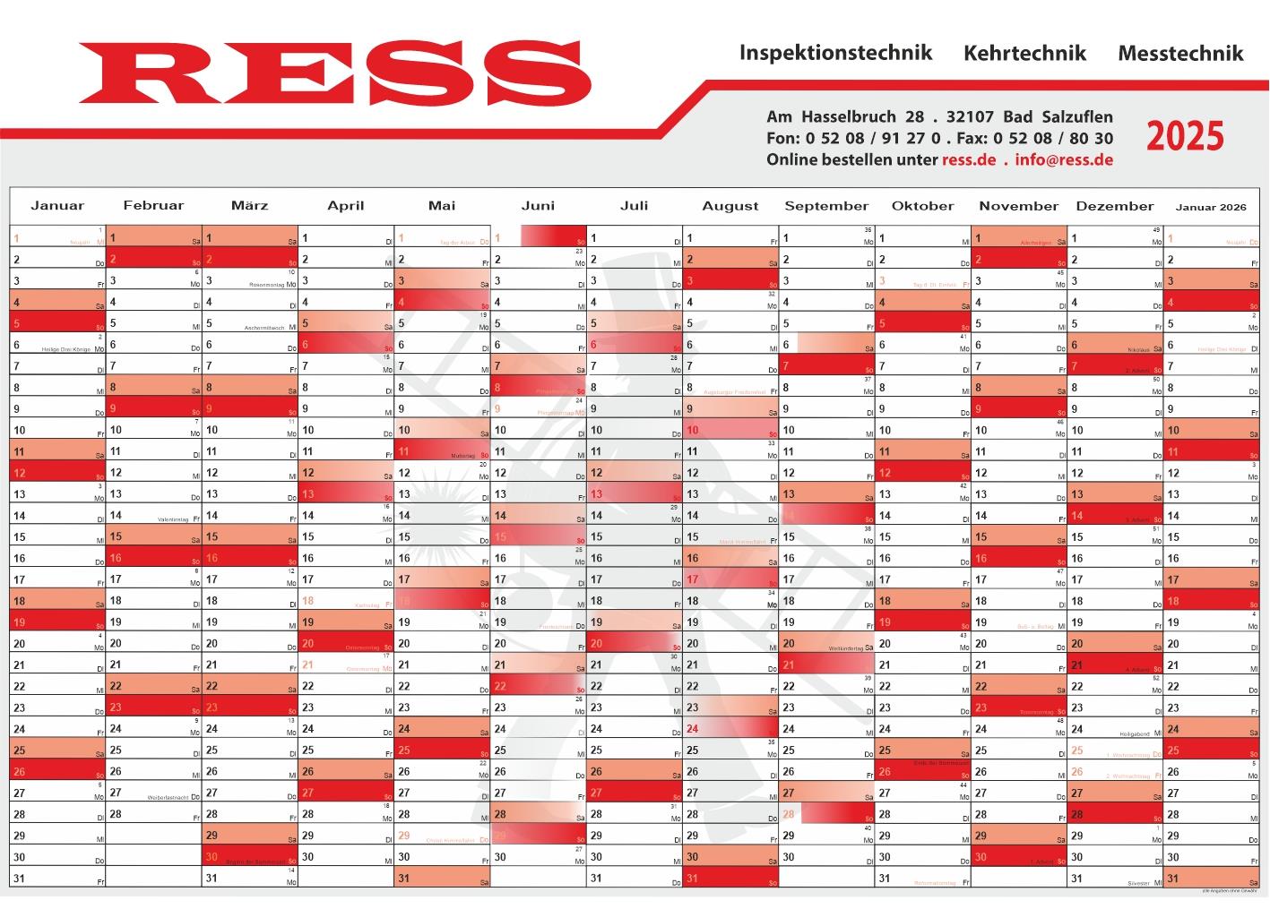 RESS - Wandkalender 2025